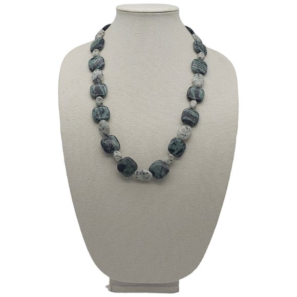 Green Moss Agate Blue Jasper Beaded Necklace 27" Sterling Silver 925 Stamped M16 - Picture 1 of 10